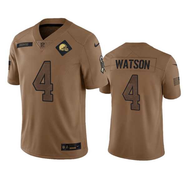 Men's Cleveland Browns #4 Deshaun Watson 2023 Brown Salute To Service Limited Football Stitched Jersey Dyin